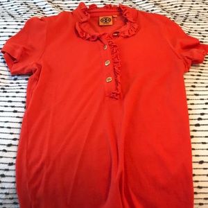Tory Burch half button down shirt- red/orange